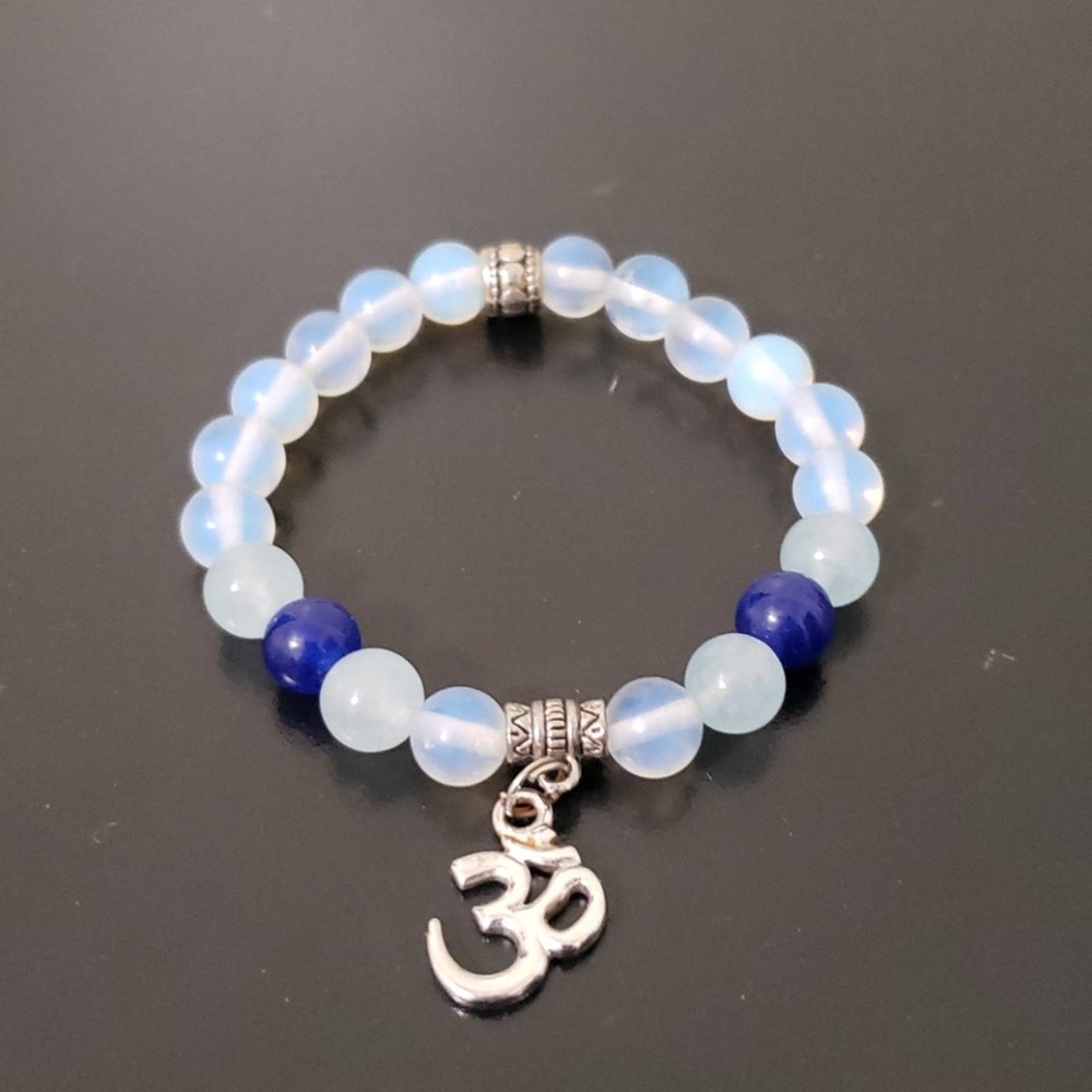 Blue Om Mala Bracelet w/Om Charm